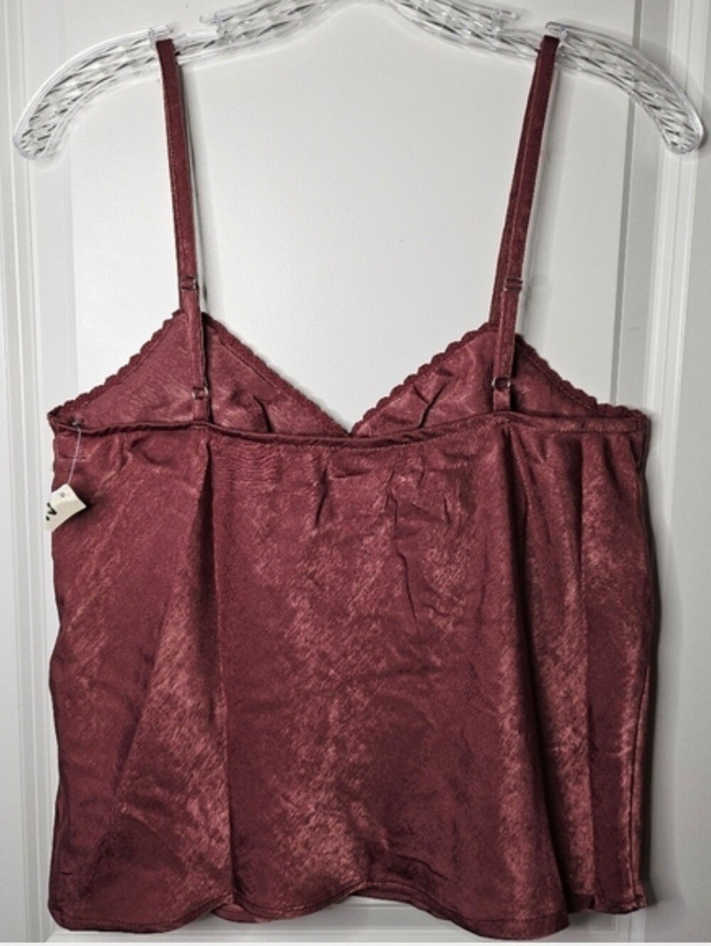 No Boundaries Satin Cami Tank Top Burgundy Lace Trim Y2K Size Large NWT Wine - Picture 3 of 6